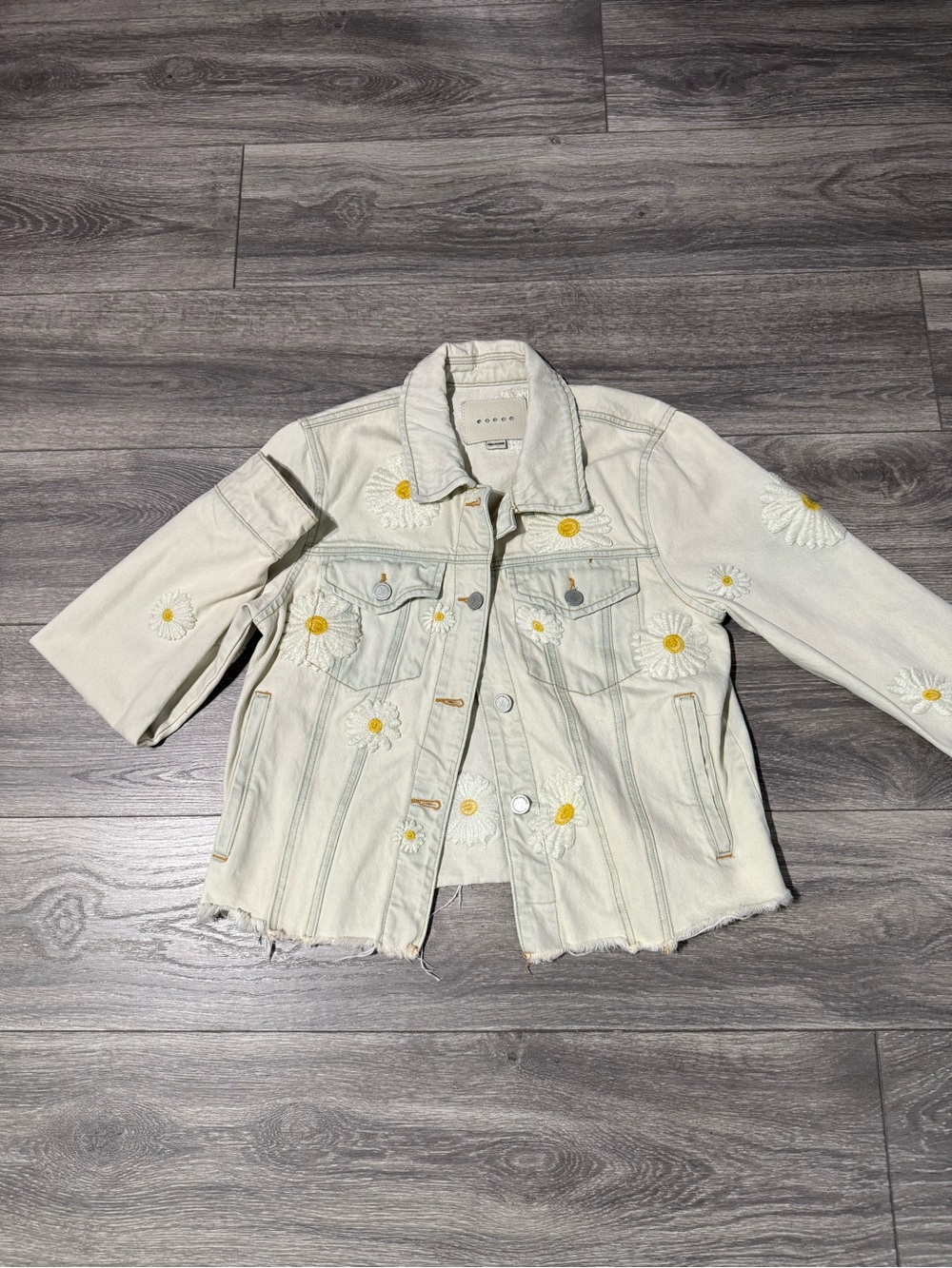 Blank NYC White Denim Jacket with Daisy Embroidery